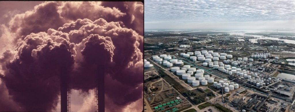 Voldsomme kemiske udledninger og forurening, kemisk lager for fossile brændstoffer i Houston, Texas, USA